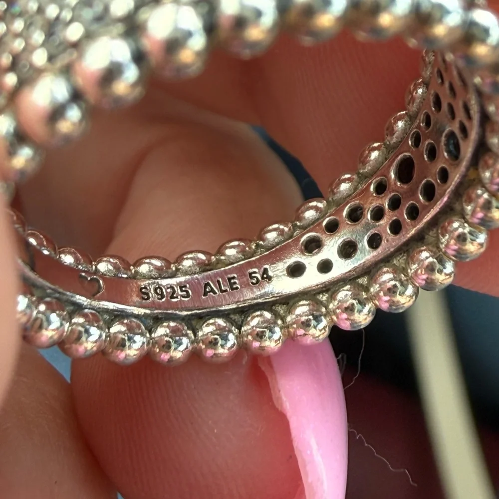 Pandora Pave Silver Beaded Ring sz 7 - Picture 3 of 5